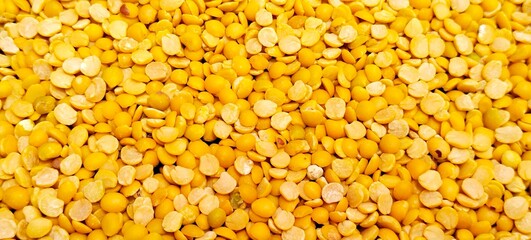 Top view of Cajanus Cajan or Arhar or Toor dal or Split Pigeon Pea or Yellow lentils