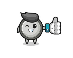 cute button cell with social media thumbs up symbol