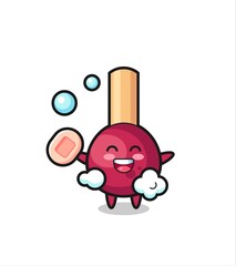 matches character is bathing while holding soap