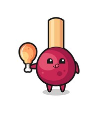 matches cute mascot is eating a fried chicken