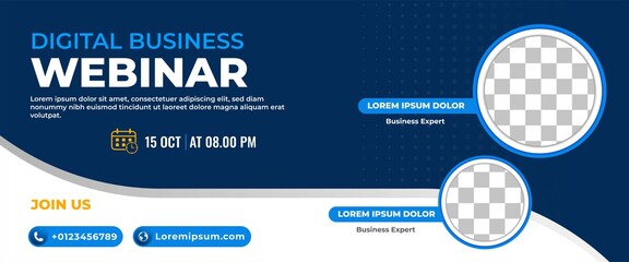 Business webinar conference horizontal banner design. Modern banner design with place for the photo. Usable for banner, cover, and header.
