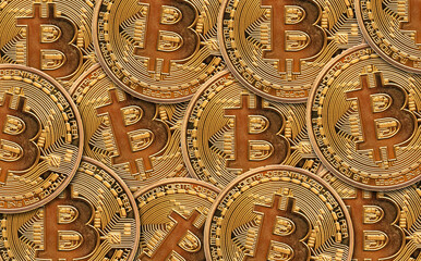 Bitcoin golden cryptocurrency coin background. 3D Rendering