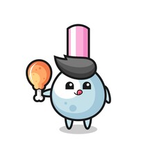 cotton bud cute mascot is eating a fried chicken