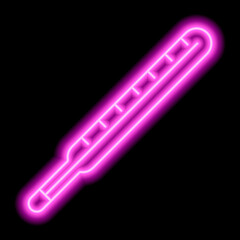 Neon pink contour of the thermometer on a black background. Medicine, healthcare. temperature