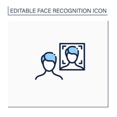 Photo face recognition line icon. Authentication by facial recognition.Identify person from image.Identity detection concept. Isolated vector illustration.Editable stroke