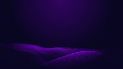 Dot blue purple wave line light gradient dark background. Abstract  technology big data digital background. 3d rendering.