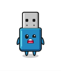 the shocked face of the cute flash drive usb mascot