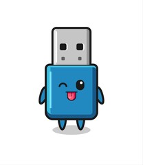 cute flash drive usb character in sweet expression while sticking out her tongue