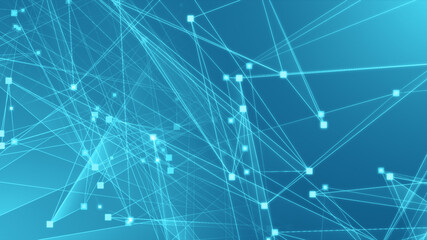 Obraz premium Abstract blue green polygon tech network with connect technology background. Abstract dots and lines texture background. 3d rendering.