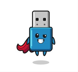 the cute flash drive usb character as a flying superhero