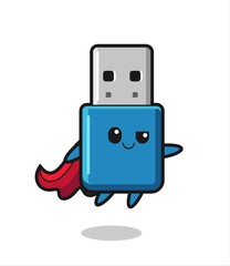 cute flash drive usb superhero character is flying