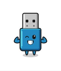 the muscular flash drive usb character is posing showing his muscles