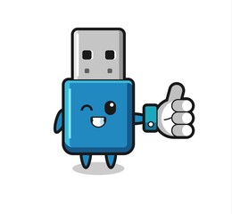 cute flash drive usb with social media thumbs up symbol