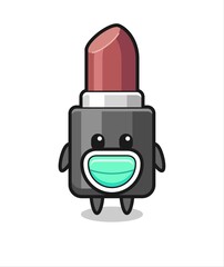 cute lipstick cartoon wearing a mask