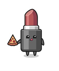 cute lipstick cartoon eating pizza