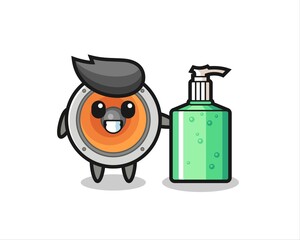 cute loudspeaker cartoon with hand sanitizer