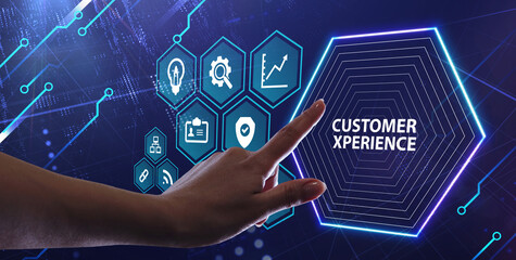 CUSTOMER EXPERIENCE inscription, social networking concept. Business, Technology, Internet and network concept.