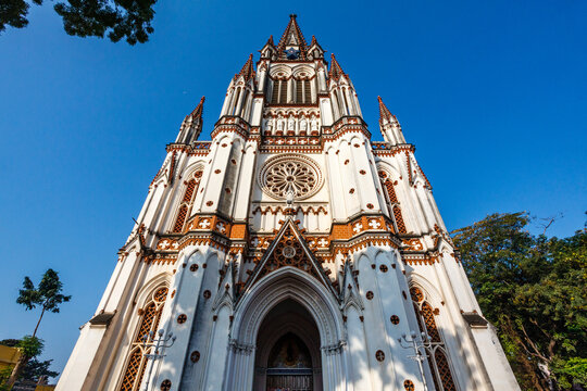Facade of the Our Lady of Lourdes church in Trichy, Tamil Nadu, India