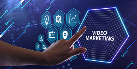 Video marketing and advertising concept on screen.  Business, Technology, Internet and network concept.