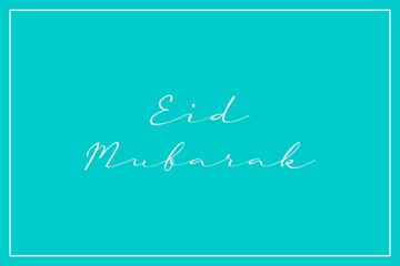 Eid Mubarak signature typography vector design. Blue greeting background design. 