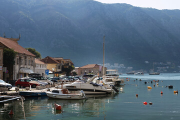 Fototapeta na wymiar yachts in the Bay of Kotor in Kotor, Montenegro. 12.07.2021