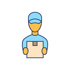 Courier flat line icon on white background. Safety delivery