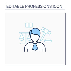 Judge line icon. Presides over court proceedings.Work in court.Important job.Professions concept. Isolated vector illustration.Editable stroke