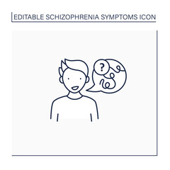 Negative symptoms line icon.Speech difficulties, abnormalities. Disconnected replies to questions.Schizophrenia symptoms concept. Isolated vector illustration.Editable stroke