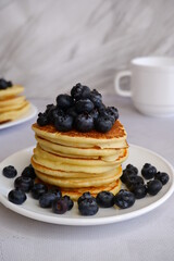 Pancakes with blueberries. Berries. American pancakes.