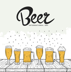 International Beer Day illustration vector design. Glass, mug of beer isolated on white background can be use for party, celebration and festival