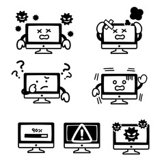 パソコンのキャラクターの故障やトラブルに関する表情セット