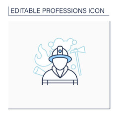 Fireman line icon. Firefighter. Man put out fires, rescue people.Dangerous job.Professions concept. Isolated vector illustration.Editable stroke