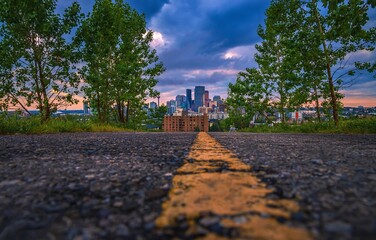 Low Angle Road Leading Towards Downtown Calgary