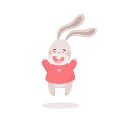 Cute cartoon Easter bunny isolated vector Illustration on a white background