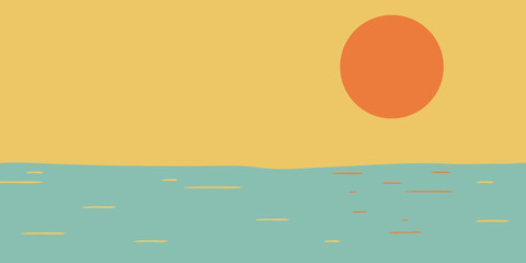 Seascape sunset at sea Vector abstraction Summer ocean sunrise