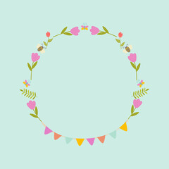 Spring frame made of flowers in cartoon style Vector illustration