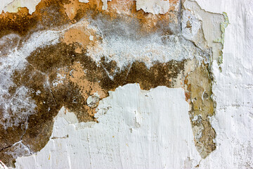 The old broken wall. Brick wall. Damaged plaster.