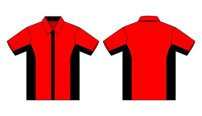 Red-Black Short Sleeve Technician Shirt Design On White Background.Front and Back View.