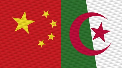 Algeria and China Two Half Flags Together Fabric Texture Illustration