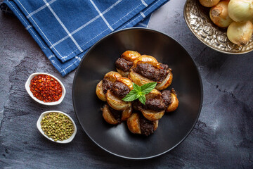 Traditional Turkish food; Onion kebab (Turkish name; Sogan kebabi) Local food of Gaziantep region