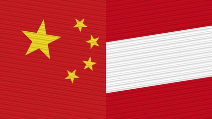 Austria and China Two Half Flags Together Fabric Texture Illustration