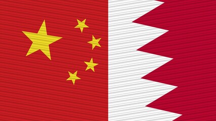 Bahrain and China Two Half Flags Together Fabric Texture Illustration
