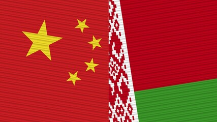 Belarus and China Two Half Flags Together Fabric Texture Illustration