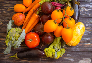 fresh vegetables on wooden background