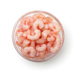 Top view of pickled shrimps in glass cup