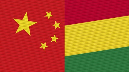 Bolivia and China Two Half Flags Together Fabric Texture Illustration