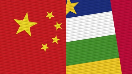 Central African Republic and China Two Half Flags Together Fabric Texture Illustration