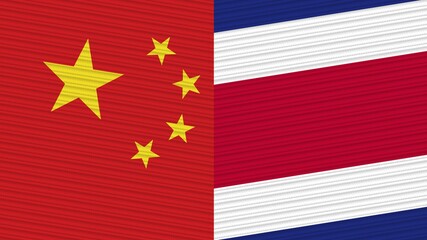 Costa Rica and China Two Half Flags Together Fabric Texture Illustration