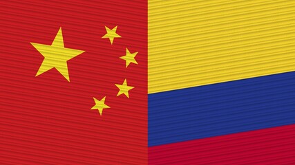 Colombia and China Two Half Flags Together Fabric Texture Illustration