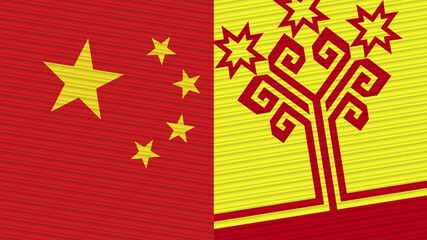 Chuvashia and China Two Half Flags Together Fabric Texture Illustration